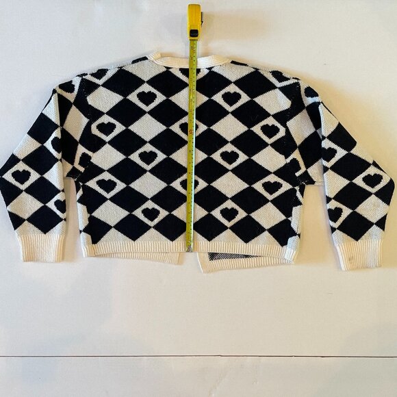 Maeve by Anthropologie Black & Cream Check w/ Hearts Cardigan - Picture 6 of 7